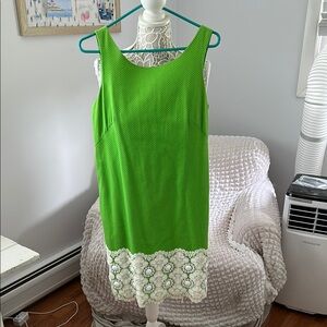 Vintage Green Sleeveless Jubilee Dress with Lace and Beaded Hem